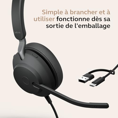 Jabra Evolve2 40 SE UC Mono Micro casque sur oreille filaire USB C USB A isolation acoustique Optimisé pour la CU - vue 8