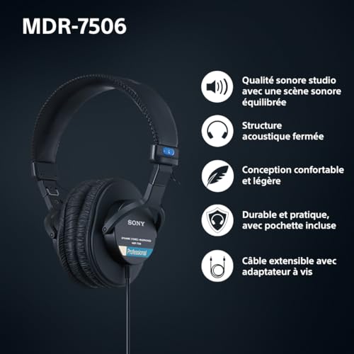 Sony Fone de ouvido MDR-7506 com fio, preto glide