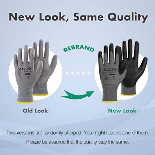 Image of KAYGO Work Gloves for Men and Women,12 Pairs Seamless Knit PU Coated Safety Gloves, with Smooth Grip on Palm and Fingers, Ideal for Light Warehouse, Manufacturing, Gardening, KG11P (S,Gray)