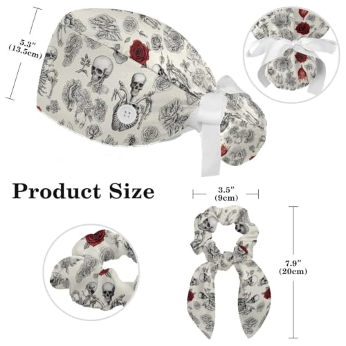 Image of Colored Butterflies Scrub Caps Women Ponytail, Adjustable Bouffant Surgical Caps with Button, Nurse Hats Long Hair
