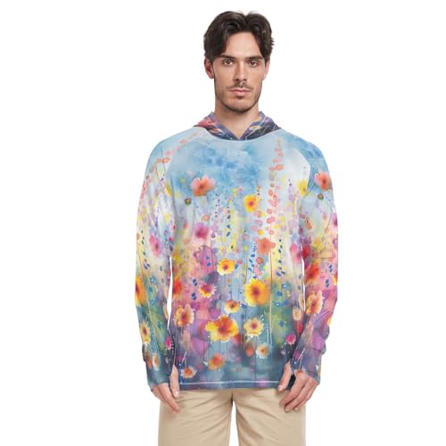 xigua Ink Painting Of Flowers Men's UPF 50+ Sun Shirts Quick Dry Sun Protection Hoodie With Long Sleeve 644
