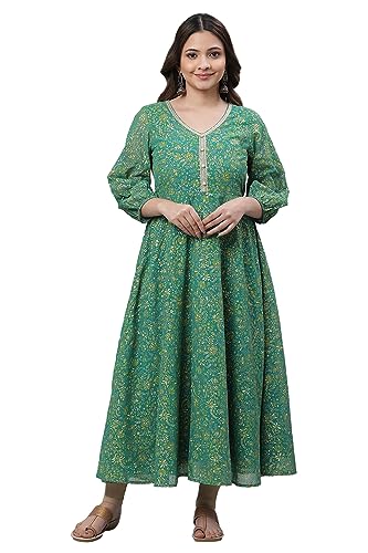 Image of Aurelia Women's Poly Georgette Regular Fit Lush Meadow Floral Printed Flared Kurta