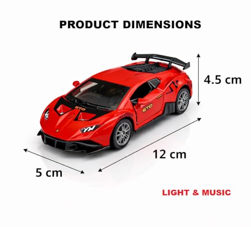 Image of 1:36 Scale Lamborghini Huracan STO Die-Cast Car - Alloy Pull Back Toy Vehicle with Openable Doors, Realistic Detailing Sports Car Model for Kids, Boys & Collectors (Red)