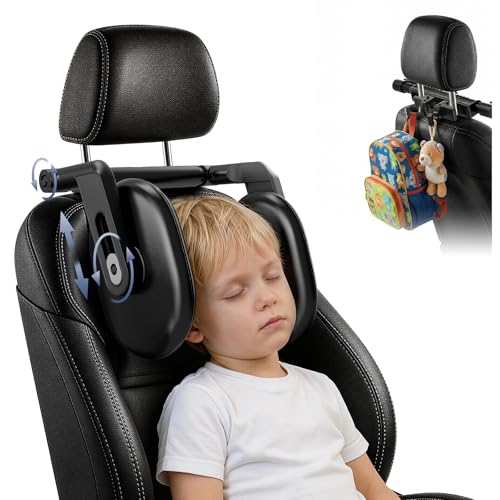 Zurefano Adjustable Car Headrest Pillow Road Pal Headrest with Two Hooks U-Shaped Travel Sleeping Pillow for Kids & Adults Head Neck Support Only Suitable for Car Seat Headrest with Poles Black