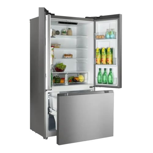 Image of Verona 33 inch Freestanding French Door Refrigerator with 16.5 cu. ft. Capacity, Automatic Ice Maker, Recessed Handle in Stainless Steel Look