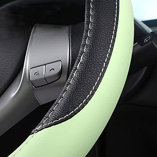 Image of Leather Car Steering Wheel Cover, Non-Slip Car Wheel Cover Protector Breathable Microfiber Leather Universal Fit for Most Cars (Green)