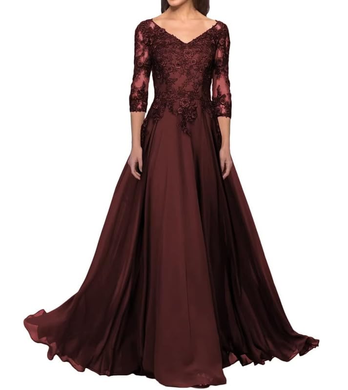 V Neck Mother of The Bride Dresses Chiffon Wedding Guest Dresses for Women Lace Appliques Formal Evening Gown4