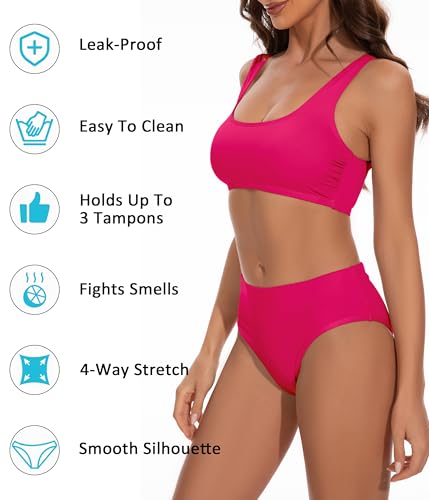 Image of Beautikini Period Swimwear Two Piece Menstrual Leakproof Sporty Bikini Sets Bathing Suit Period Swimsuit for Teen Girls