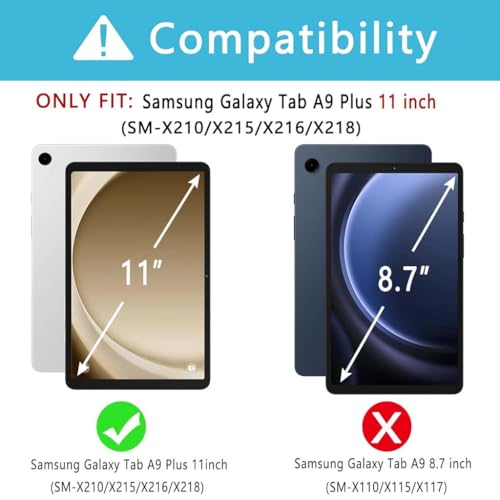 Image of Keyboard Case for Samsung Galaxy Tab A11+ & Tab A9 Plus 11 inch Folio Cover SM-X230, SM-X236B, SM-X210, SM-X215 with Trackpad, 7 Color Backlit Magnetically Detachable Bluetooth Keyboard, Multi-Angle View