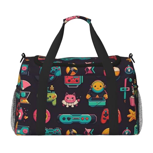 Game Pattern Travel Duffel Bag Lightweight Waterproof Carry On Tote Bag Foldable Weekender Overnight Bags Sport Gym Bag For Women Men