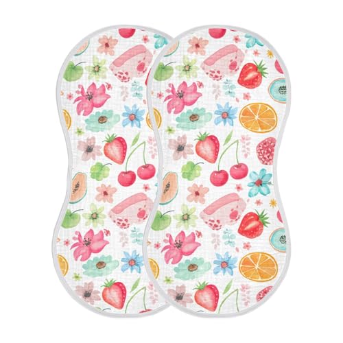 Watercolor Fruits Muslin Burp Cloths 22x11 Inch - 4-Layer Organic Cotton & TPU Waterproof Lining, Absorbent Baby Bibs for Boys/Girls with Hanging Loop2