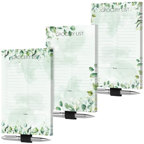 Feuilles magnétiques liste d'épicerie réfrigérateur, bloc-notes aimanté avec clip stylo et porte-stylo