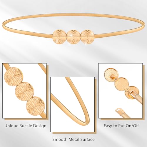 Women's Elastic Waist Gold Skinny Metal Belt - Ladies Thin Dress Belt, Versatile Stretch Chain3
