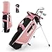 GYMAX ジュニアクラブセット 子供 ゴルフクラブセット キッズ ゴルフセット 初心者向け 右用 ゴルフバッグスタンド付き ヘッドカバー付き 軽量 プレゼント ジュニア専用 女の子 男の子 キュートなピンク 3サイズ展開 成長を見守る
