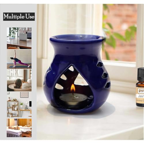 Image of Pure Source India Ceramic Clay Oil Burner Aroma Diffuser (Navy Blue) Set of 2