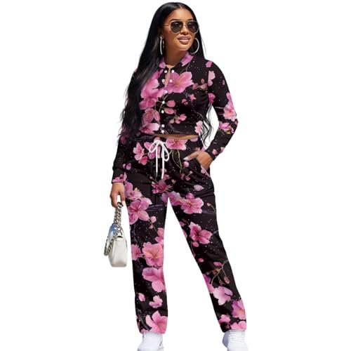 YewattlesWomen's 2 Piece Bomber Jacket Suit Jacket Button Long Sleeve Collared Coats with Long Pant Suits Stretchy Slim Fit