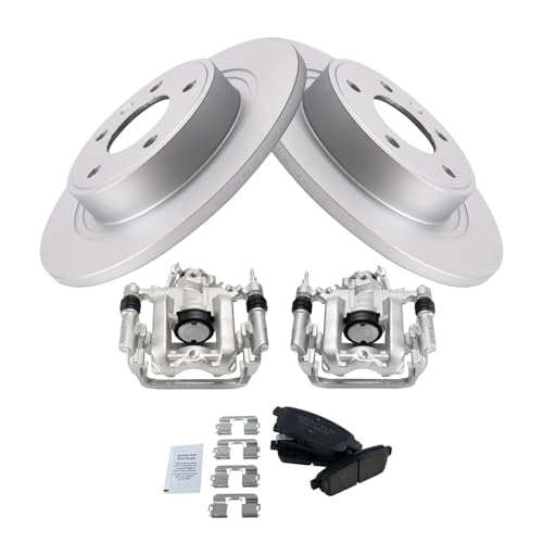Image of TRQ Rear Brake Pad and Rotor Set Ceramic Coated Solid Rotors Calipers