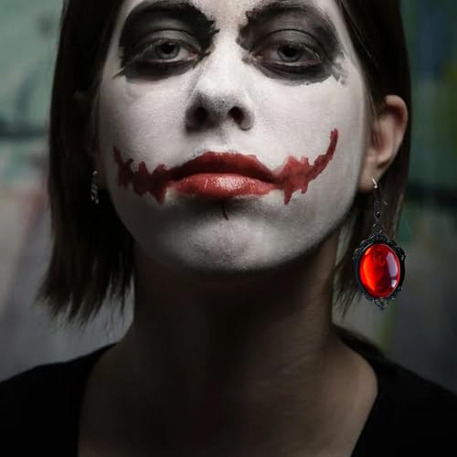 Gothic Stardust Crystal Cameo Earrings,Vintage Red Purple Crystal Gem Drop Earring Dark Punk Style Satan Demon Halloween Jewelry for Women2