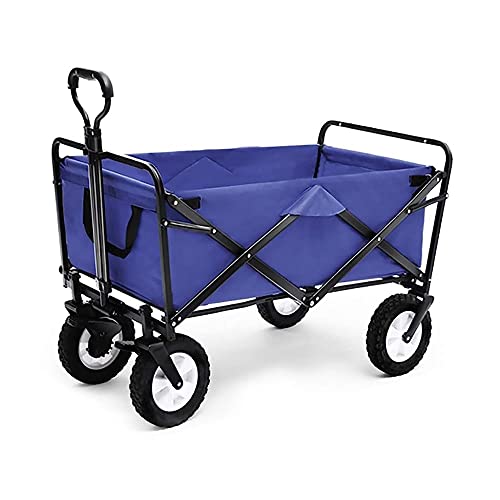 Wäschewagen Handwagen, Zusammenklappbarer Gartenwagen, Hochleistungswagen, Multifunktions-Einkaufswagen Für Outdoor-Camping, Angeln, Ziehwagen Mit 4 Rädern, Tragkraft 80 Kg/Marineb