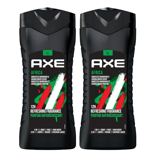 Image of AXE Africa 3-in-1 Body, Face & Hair Wash | Vibrant Mandarin & Sandalwood Scent | 12H Refreshing Fragrance | Combo of 2| 400 ml Each
