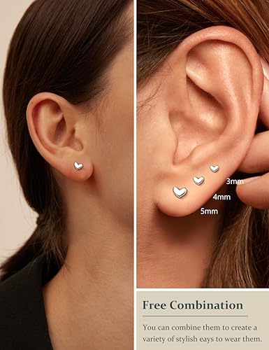 Florideco 4-Piece 925 Sterling Silver Hypoallergenic Earring Set – Trendy Small Hoops & Heart Studs for Women, Perfect for Layering and Cartilage Stacking - Image 4
