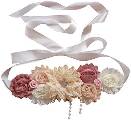 Vintage maternity sash for baby shower pregnancy flowers sash (Champange)