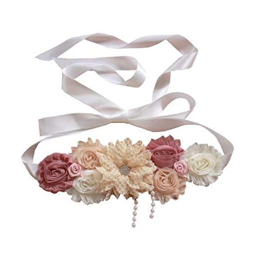 Vintage maternity sash for baby shower pregnancy flowers sash (Champange)