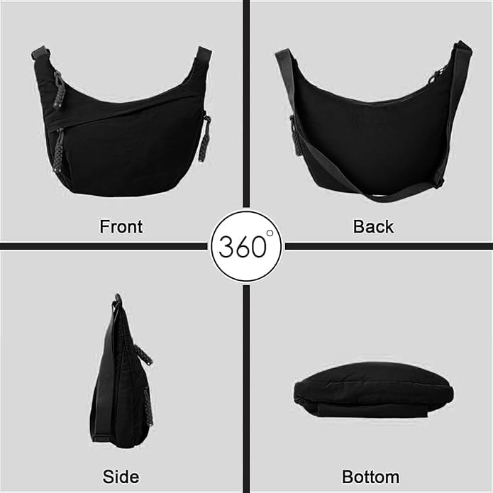 Image of Stvin Crossbody Travel Sling Bags for Women and Men, Crescent Shoulder Purse Bag with Zipper & Adjustable Strap, Half - Moon Shaped Waist Bag, Unisex Chest Bag - Nylon Fabric