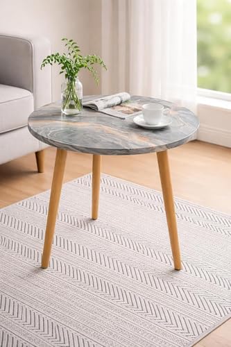 Image of Brown Art SHOPPEE Coffee Table Faux Marble Design Table Side Table, Round Solid Wood End Table Coffee Table Flower Stand Sofa Side for Living Room Balcony Furniture Decor Corner table-15x15x18 (Grey)