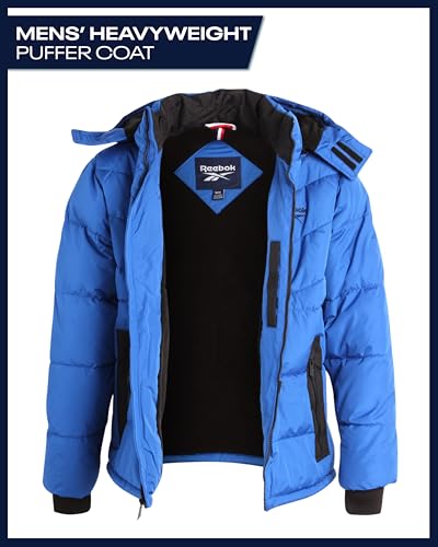 Image of Reebok Mens Winter Jacket - Thick Heavyweight Ski Winter Coat - Warm Insulated Quilted Hooded Puffer Coat for Men