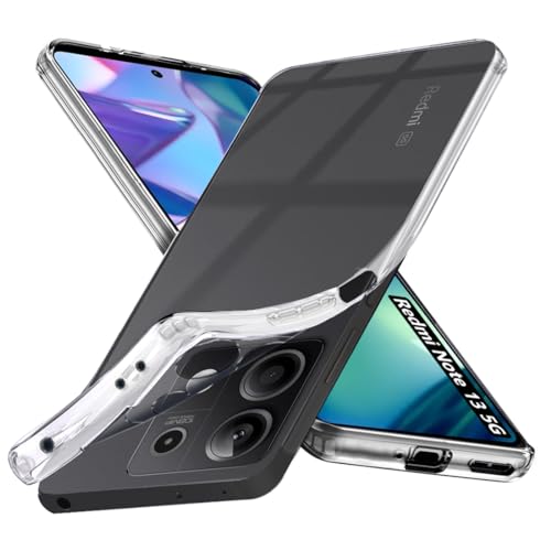 Image of Fashionury Crystal Clear Case for Redmi Note 13 5G | Yellowing Resistance | Transparent TPU Silicone | Raised Camera Lips | Slim Transparent Cover