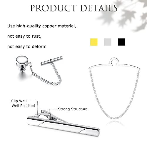 Thunaraz 8 Pcs Tie Clips For Men Tie Bar Clip For Regular Ties Necktie Mens Tie Tacks Clutch With Chain Wedding Business Tie Pin Clips With Gift Box #TOP1