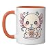 Kawaii Axolotl Drinking Bubble Tea Cute Axolotl Lover Design Ceramic Mug, Orange/White