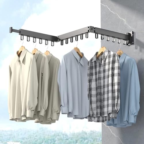 Wall Mounted Clothes Drying Rack, Space-Saver Retractable Drying Rack Laundry Drying Rack Wall Mount, Clothes Airer Indoor Folding for Laundry, Balcony, Mudroom, Bedroom
