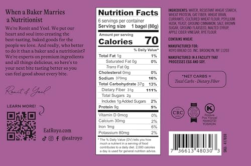 Image of ROYO BREAD CO. 2-Pack Low Carb Artisan Bread and Bagels, 30-80 Calories (Plain & Cinnamon Bagel)
