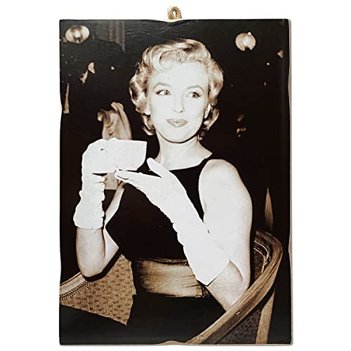 KUSTOM ART Cuadro cuadrado estilo vintage serie Attori & Caffè Marilyn Monroe impresión sobre madera 18 x 25 cm.