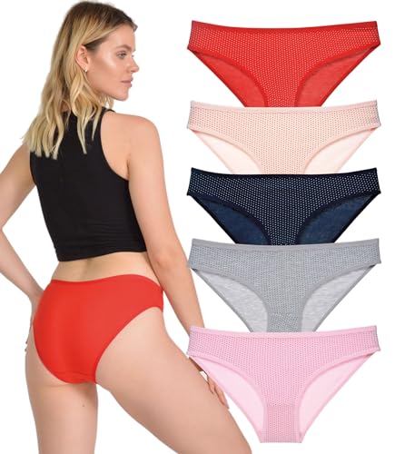 LadyMelex, Braguitas de algodón para Mujer, Paquete de 5, Lunares, Talla M