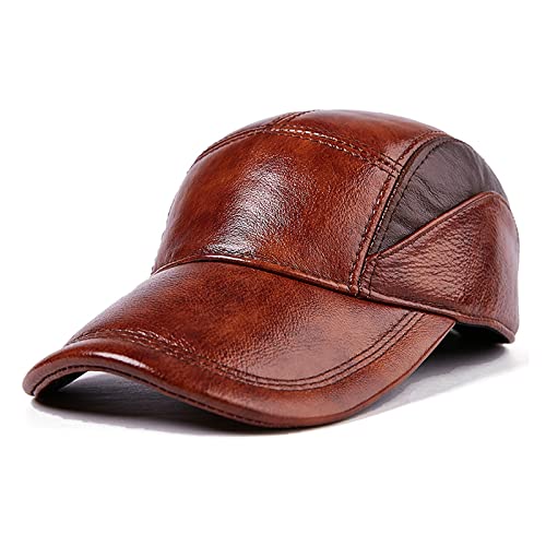 YSPORT Männer Leder Baseball Kappe Einstellbare Größe Rindsleder Kuppelhut (Color : Brown, Size : 55-60) Cover