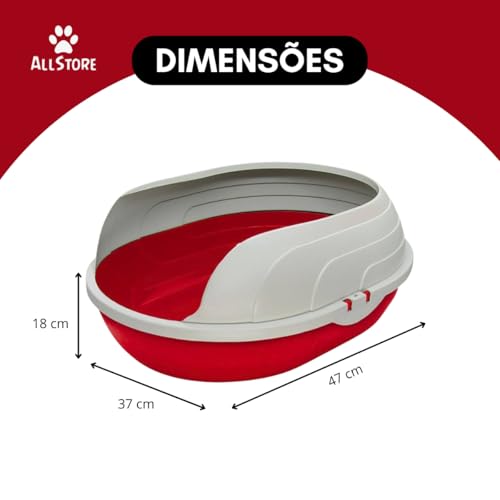 Furacão Pet Bandeja Sanitária Prime com Arco para Gatos, Vermelha e Branca, 47 x 37,5 x 18,8 cm