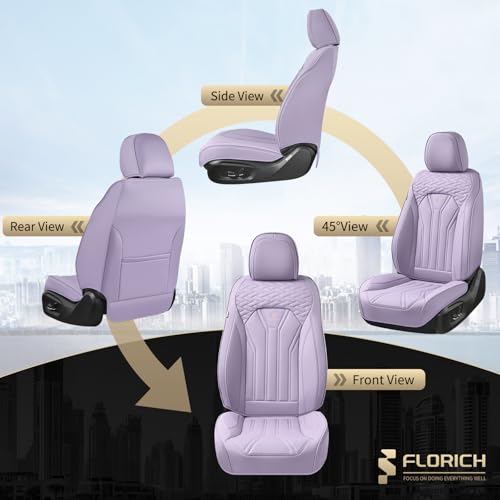 Image of FLORICH Car Seat Covers, Leather Front Seat Cover, Purple Waterproof Seat Covers, Automotive Seat Cover 2 Pack, Luxury Universal Seat Cushion Car Seat Protector Fit for Most Cars Trucks SUVs