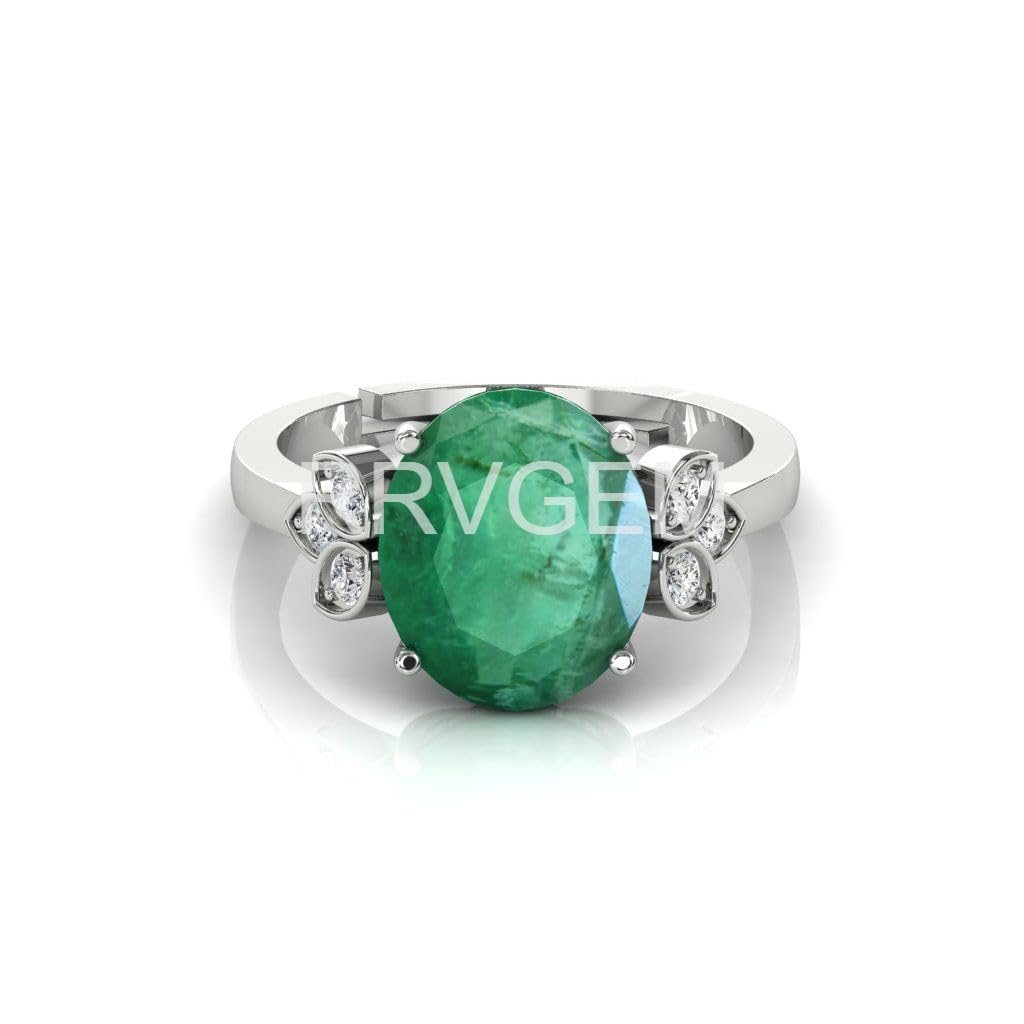 RRVGEM5.25 Ratti / 4.50 Carat Emerald ring Silver plated Handcrafted Finger Ring With Beautifull Stone Men & Women Jewellery Collectible, SILVER PLATED, Emerald
