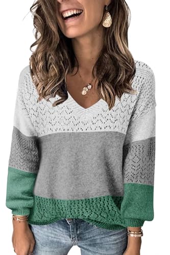 Image of JOCAFIYE Womens Sweaters Casual Long Sleeve V Neck Pullover Sweater Tops