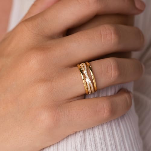 2PCS Gold Rings for Women 14k Gold Plated Stackable Thin Rings for Women Rings Non Tarnish Rings Aesthetic Jewelry Size for 6-102