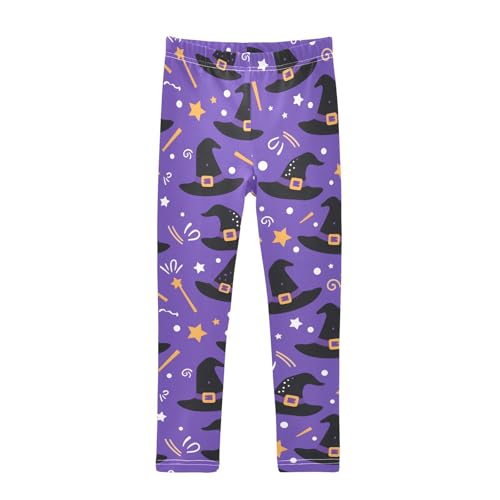 Magic Hat Stars Dots Purple Girls Leggings Soft Stretch Workout Yoga Dance Pants for Kids Casual Tights