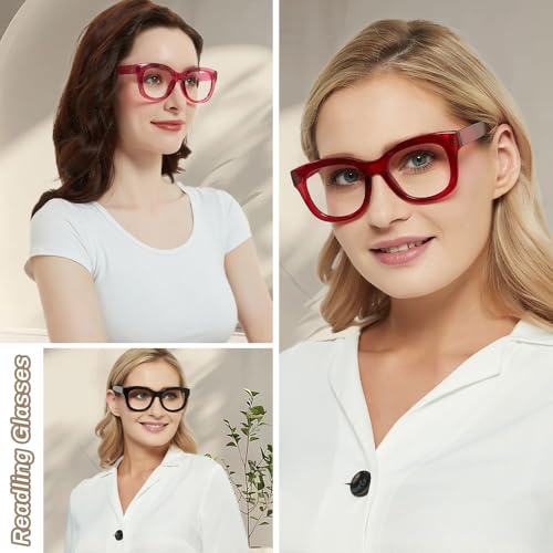 Image of JiSoo Oversized Reading Glasses for Women Men, Stylish Designer Readers Women with Large Frame