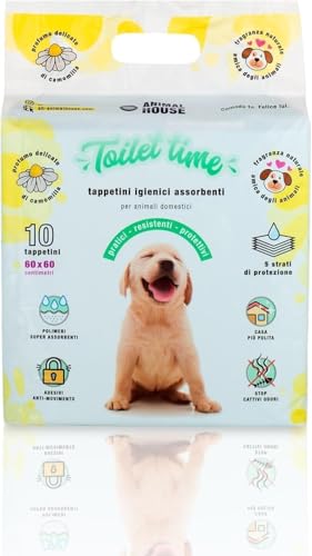 Animal House - 10PZ Tappetini Igienici Assorbenti CAMOMILLA - Alta Assorbenza - Privi di Polvere - Trattiene gli Odori - Protegge la Casa - (60x60 cm 10)