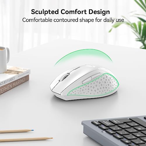 Image of TECKNET Wireless Mouse, 2.4G Computer Mouse with 6-Level Adjustable 4800 DPI, 30 Months Battery, Ergonomic Grips, 6 Buttons Portable for PC, Chromebook, Mac - White