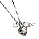 Always in my heart Pendant Initial Necklaces Angle Wing Ash Holder Urn Necklace Cremation Memorial Jewelry by AMIST (J)