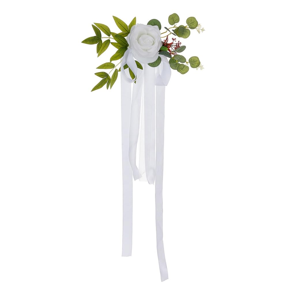 Wambere 2 sillas de boda con flores en la espalda, flores artificiales, decoración de sillas de boda, decoración para bodas, fotografía, fiesta, cena, banquete, color blanco