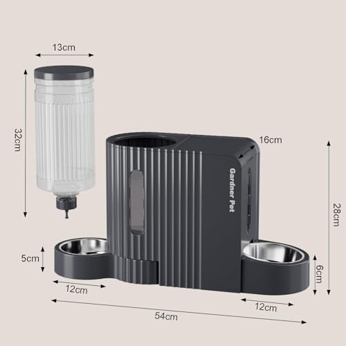 Gardner Pet Automatischer Futterspender für Katzen/Hunde 2 Näpfe(3L*2), Futterautomat Katze und Wasserspender Hund mit Edelstahlschüssel, Ohne Strom, BPA Frei, Gravitation Katzenfutter Automat (Grau)